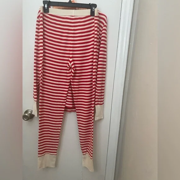 Victoria Secret Long Thermal Pajama Set Red & White Candy Cane Striped - Picture 6 of 9